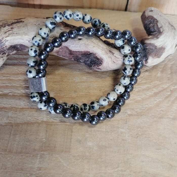 Bracelet double hématite et pierre dalmatien