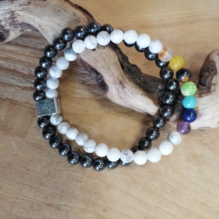 Bracelet double hématite et howlite 7 chakras